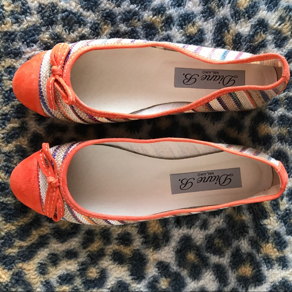 Diane B. Orange suede /striped ballet shoe