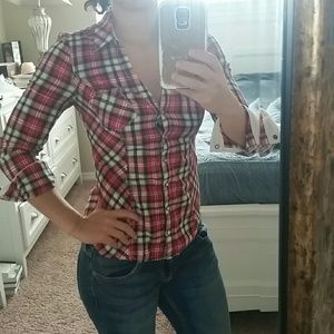 Button-down plaid top