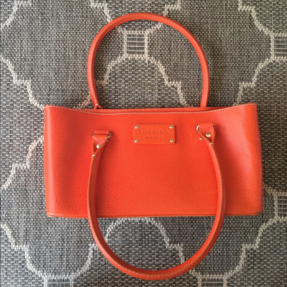 Kate Spade Orange Leather Handbag Navy Polka Dot