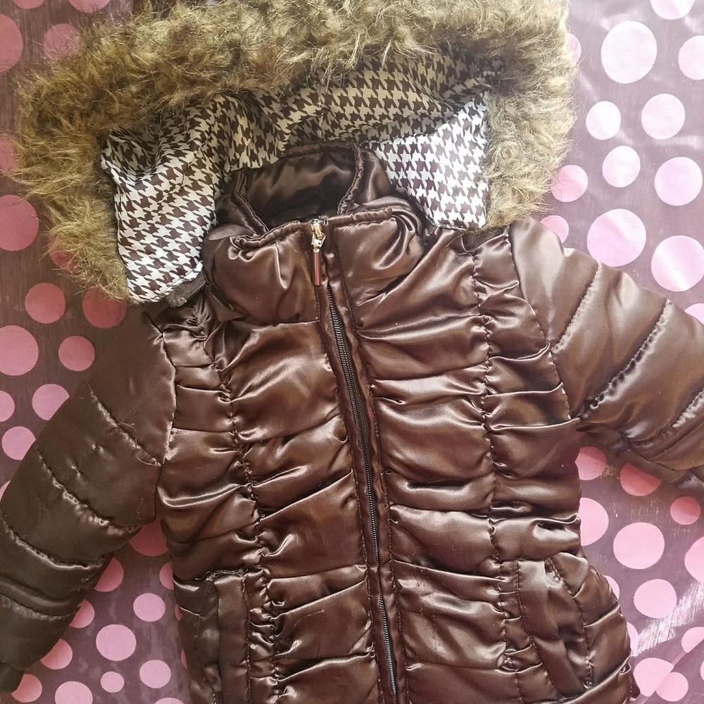 Girls Puffer Winter Jacket with Faux Fur Trim Hood