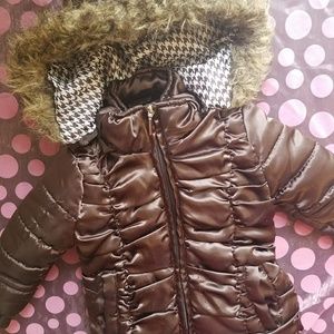 Girls Puffer Winter Jacket with Faux Fur Trim Hood