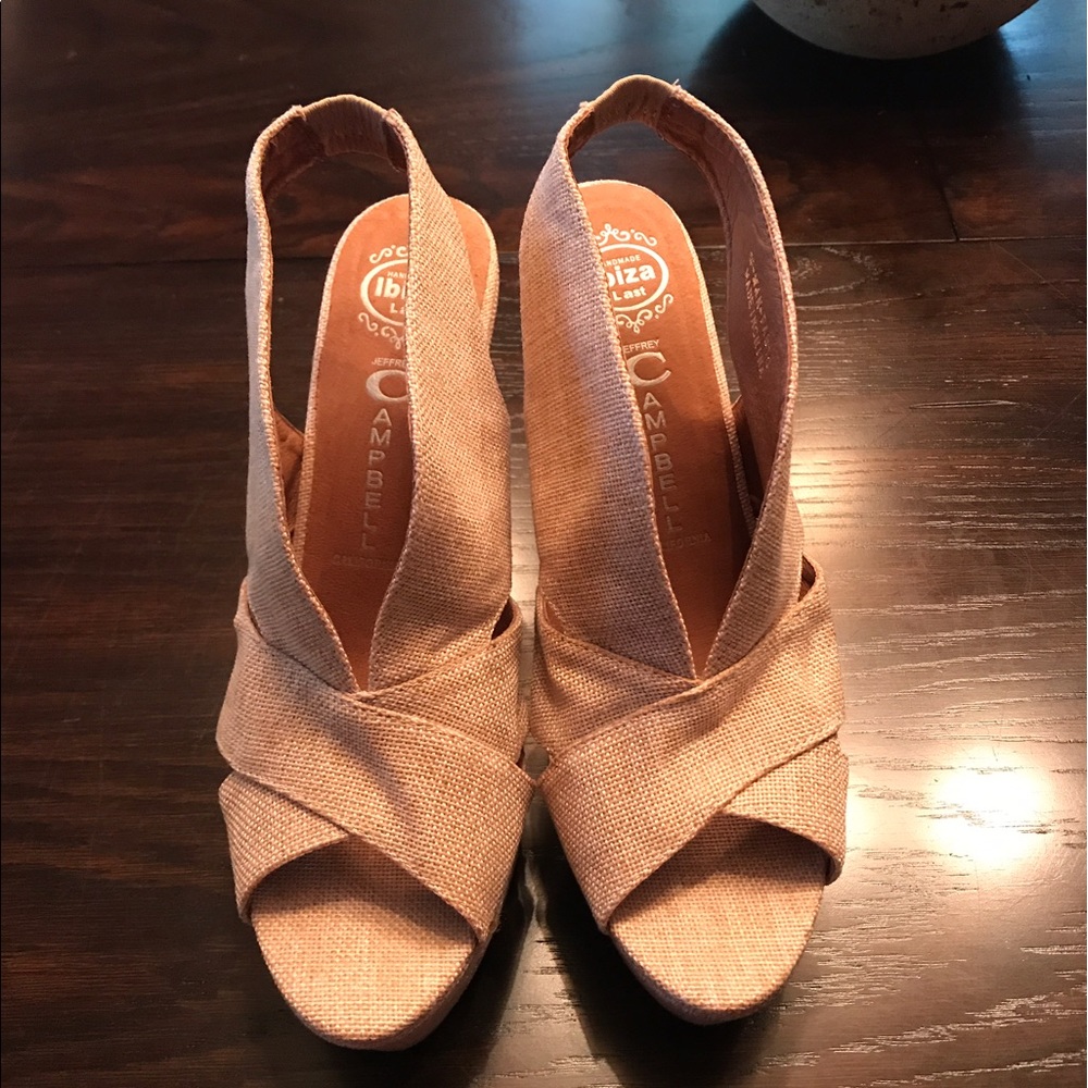 Jeffery Campbell Ibiza linen wedges. NEVER WORN!