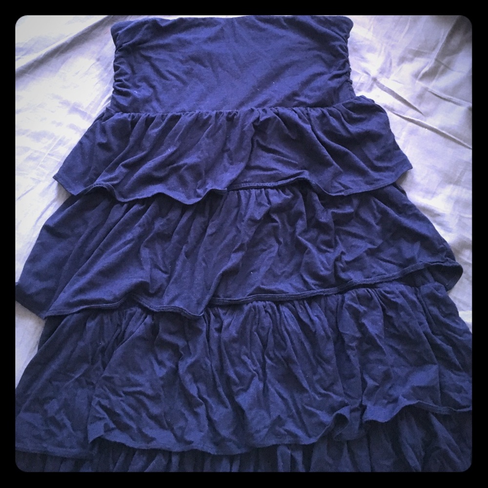 Navy JCrew strapless ruffle dress!