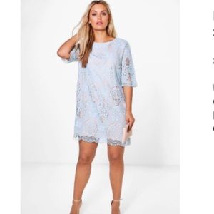 Boohoo blue and nude shift dress