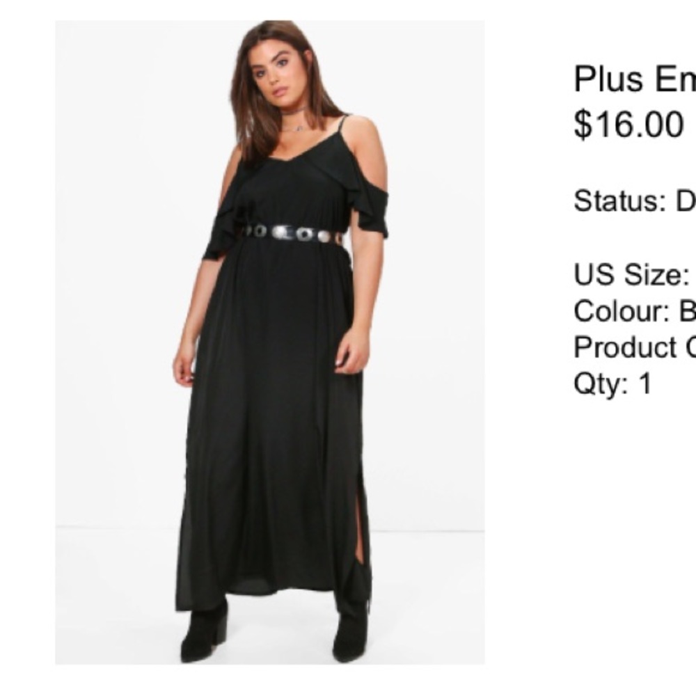 Boo-hoo open shoulder maxi dress
