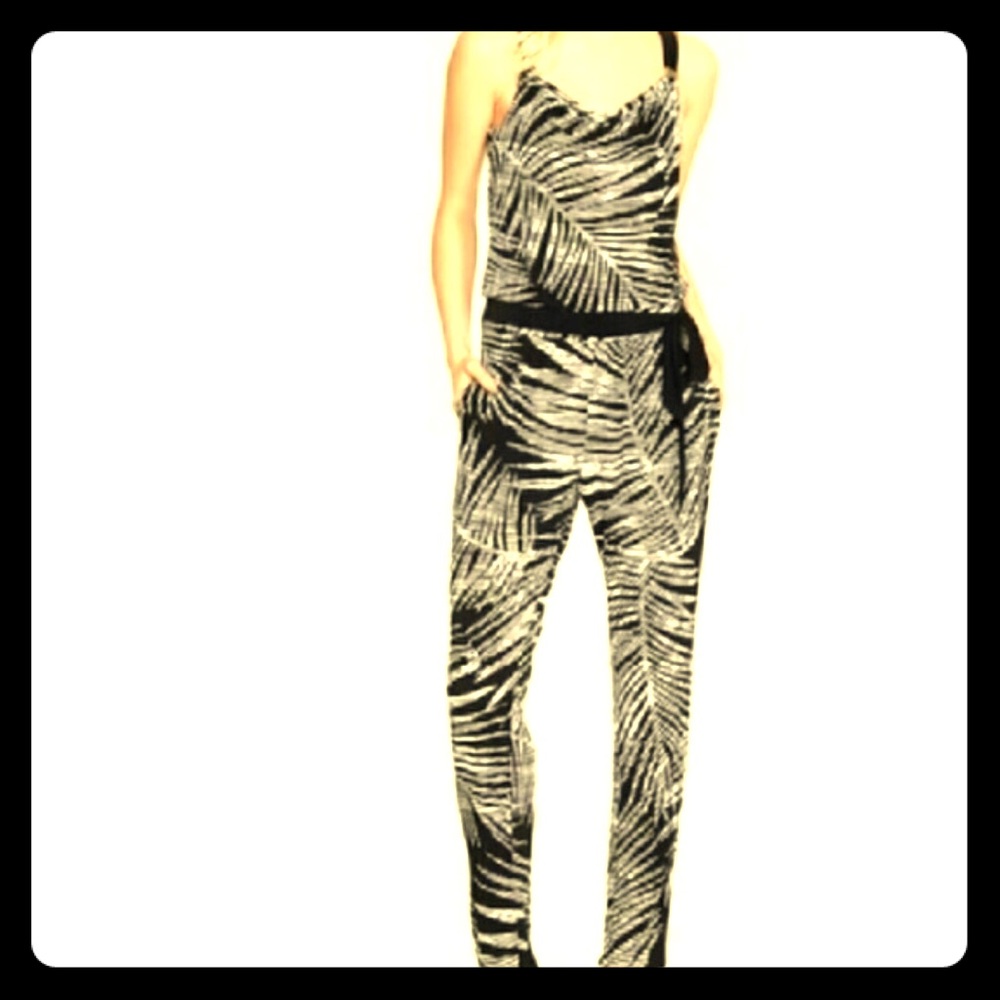 WHBM "Sleeveless shaded palm print jumpsuit"