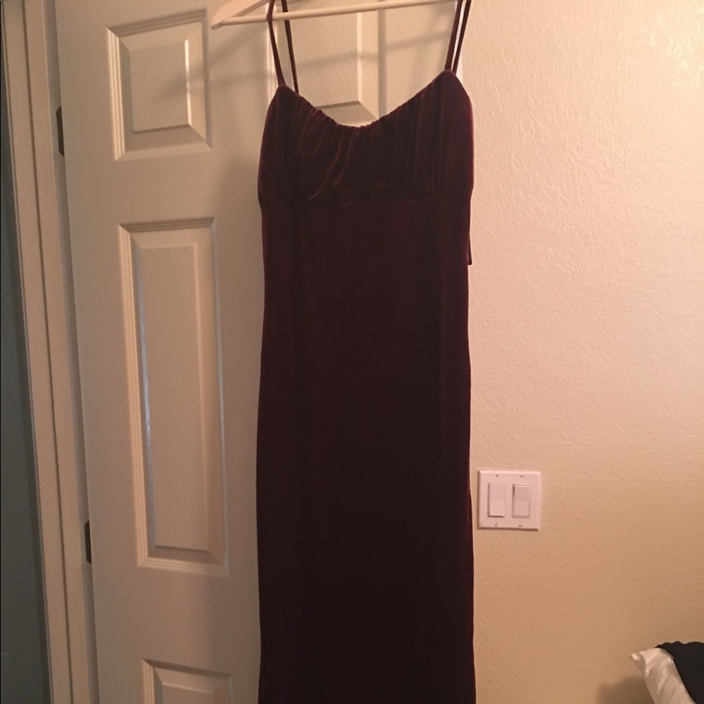 Wine colored velvet floor length formal dress