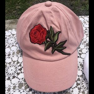 Pink Dad Hat with Rose Patch