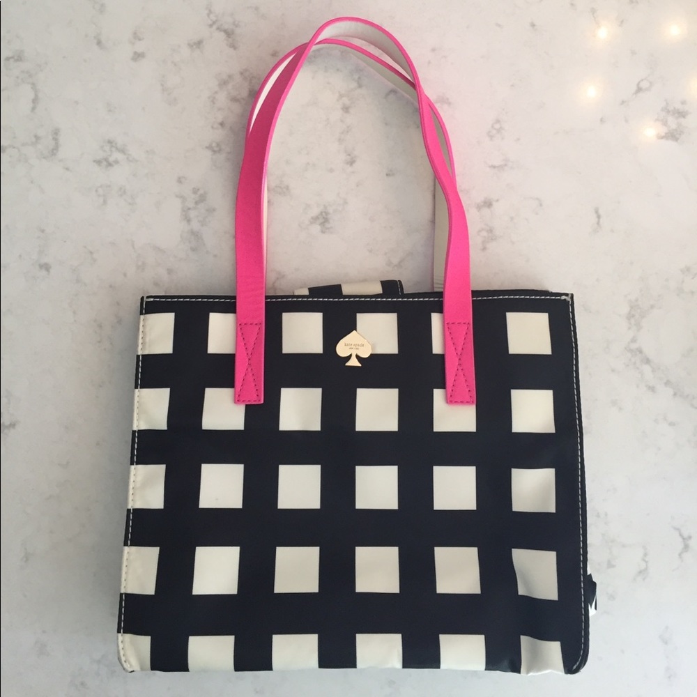 Kate Spade Nylon Shoulder Handbag Black White Pink
