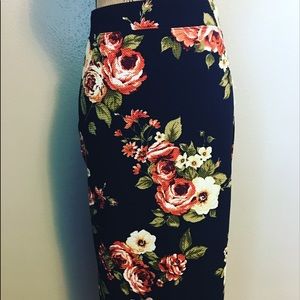 Navy Floral Pencil Skirt