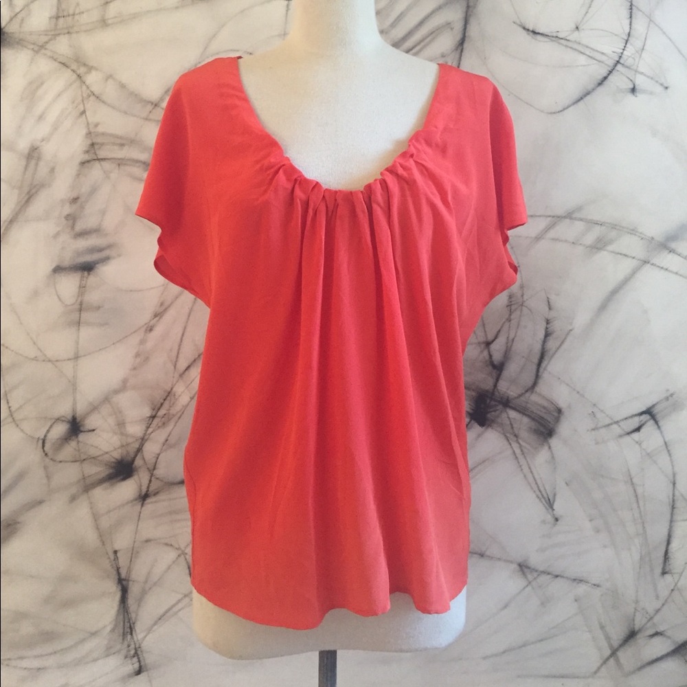 Jolie Orange Silk Short Sleeve Top