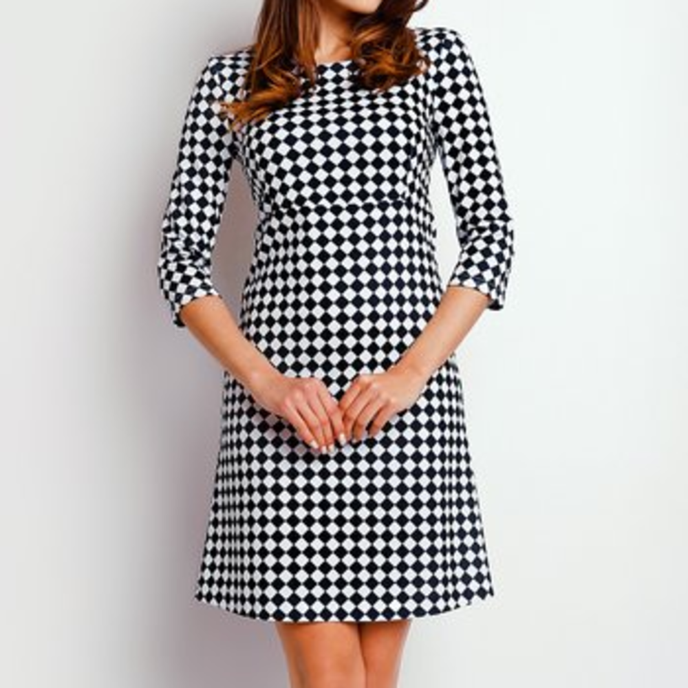 Black & White Checkerboard Empire-Waist Dress