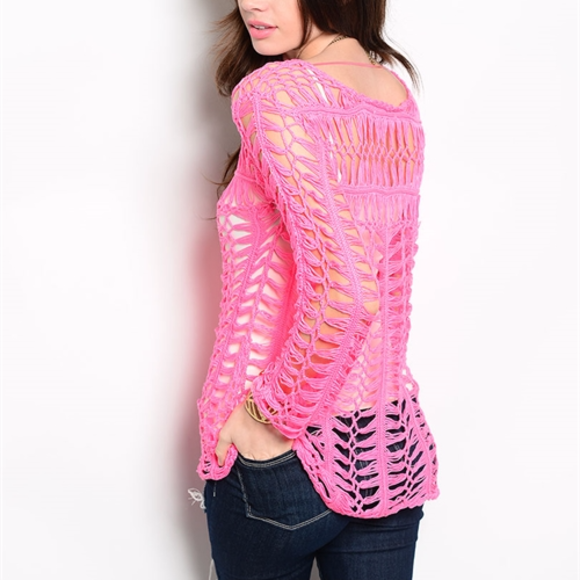 TOP COVER UP SWIM Hot Pink crochet top - Picture 2 of 2