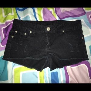 Black Denim Destroyed Shorts