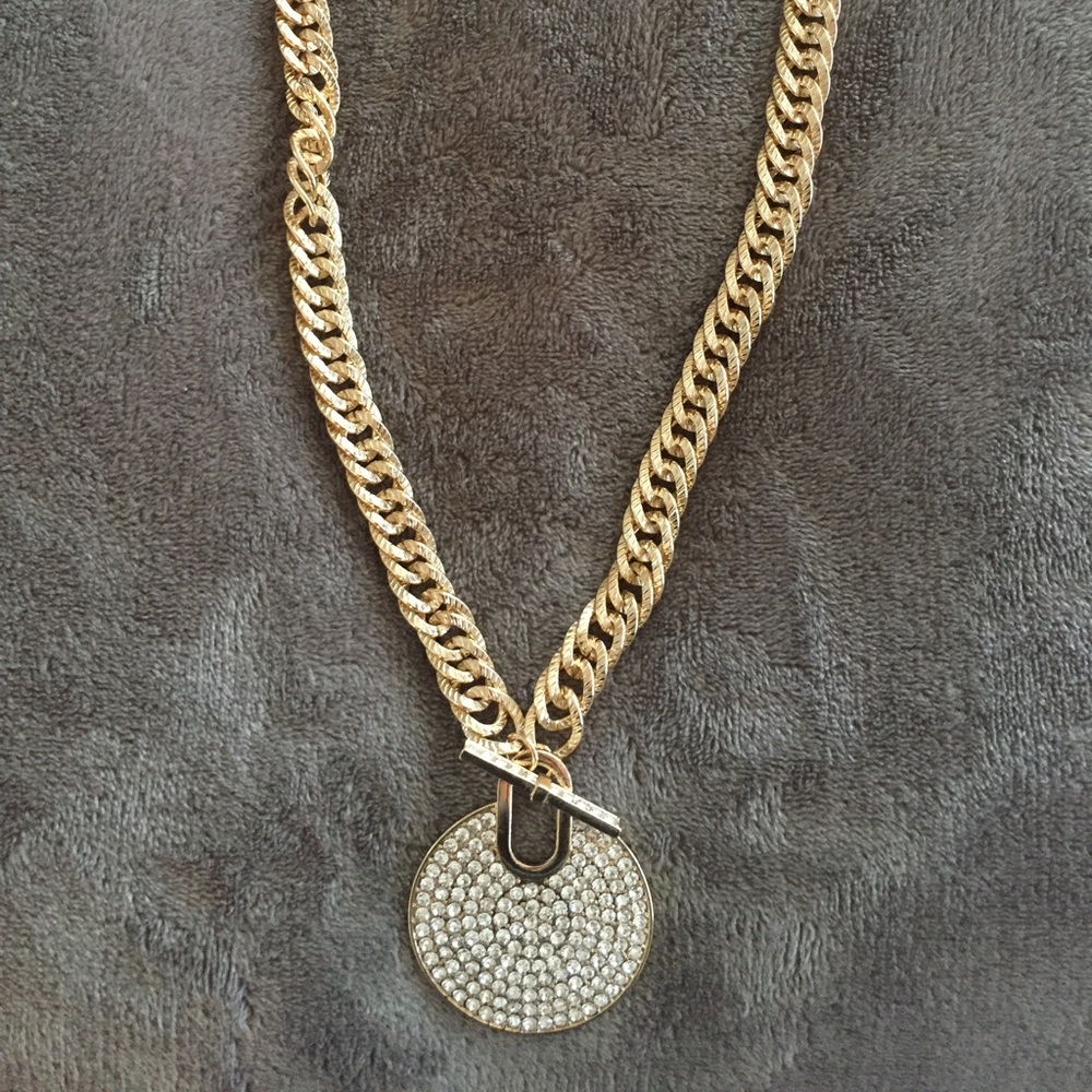 Gold Crystal Disk Toggle Necklace