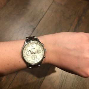 Stainless steel boyfriend pilot watch fossil