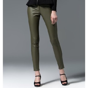 Dark Green Faux Leather Skinny Pants