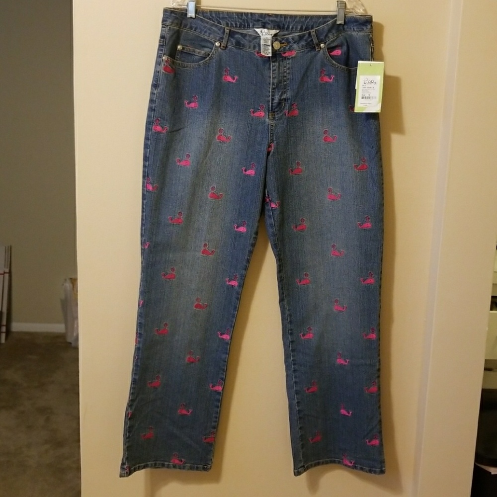 NWT Lilly Pulitzer boot cut jeans w/ pink whales