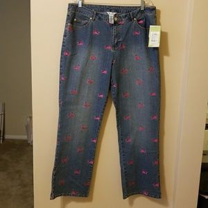 NWT Lilly Pulitzer boot cut jeans w/ pink whales