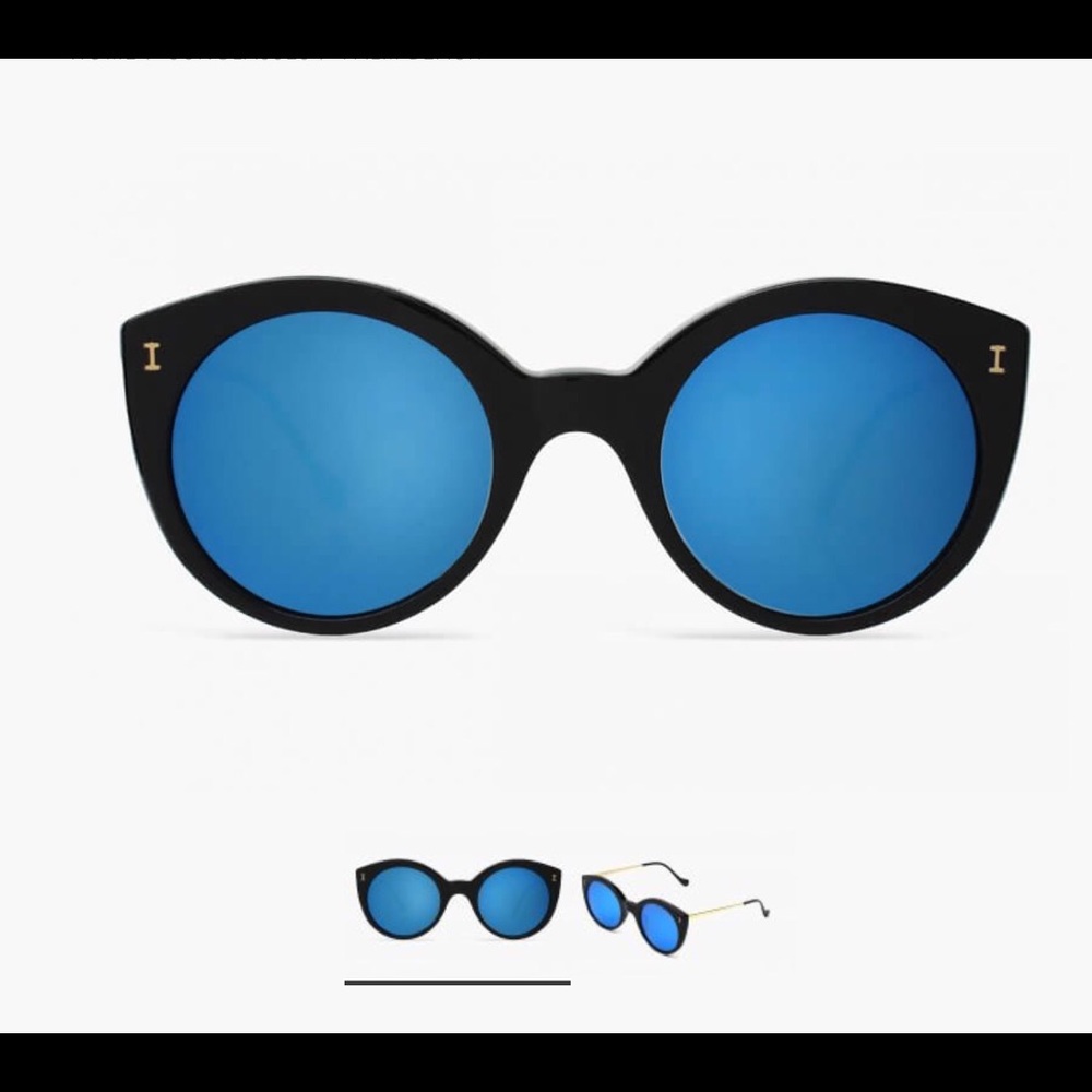NIB, Illesteva Sunglasses, Black w/ Blue Mirrored