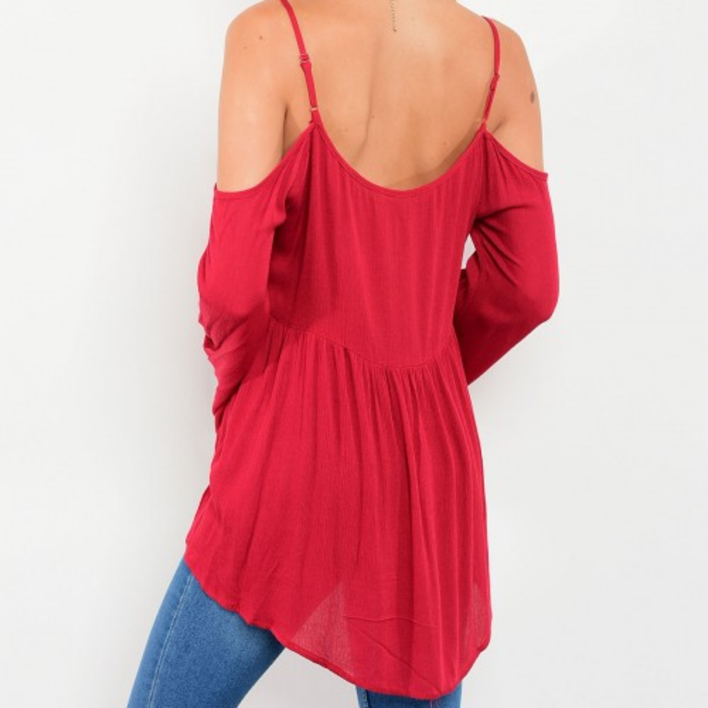 ❤LAST 1❤ BURGUNDY BOHO BELL-SLEEVE TOP - Picture 2 of 2