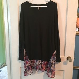 Logo Black Tunic Sweater With Floral Detail