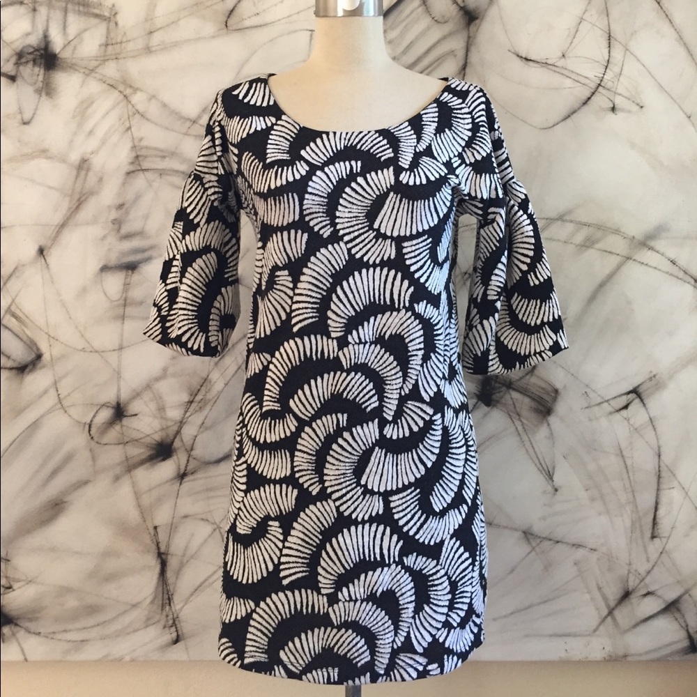 Anthro Maeve Black and White Mutton Sleeve Dress