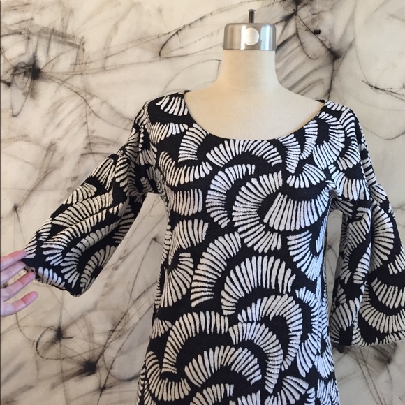 Anthro Maeve Black and White Mutton Sleeve Dress - Picture 2 of 6
