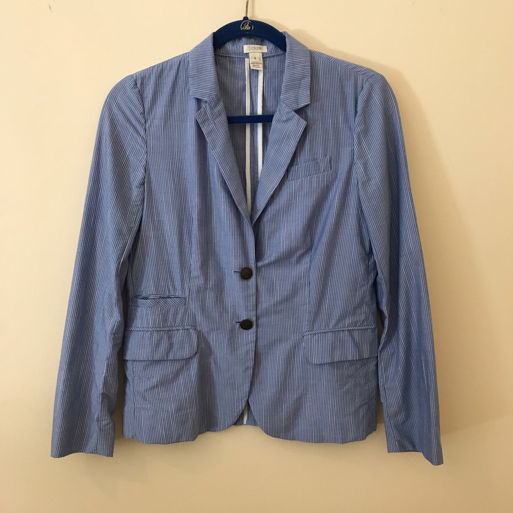 J. Crew blue and white striped cotton blazer