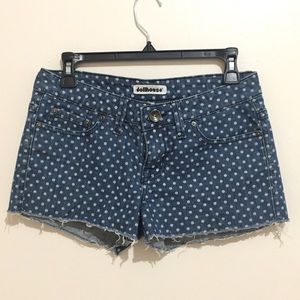 Dot printed jean shorts