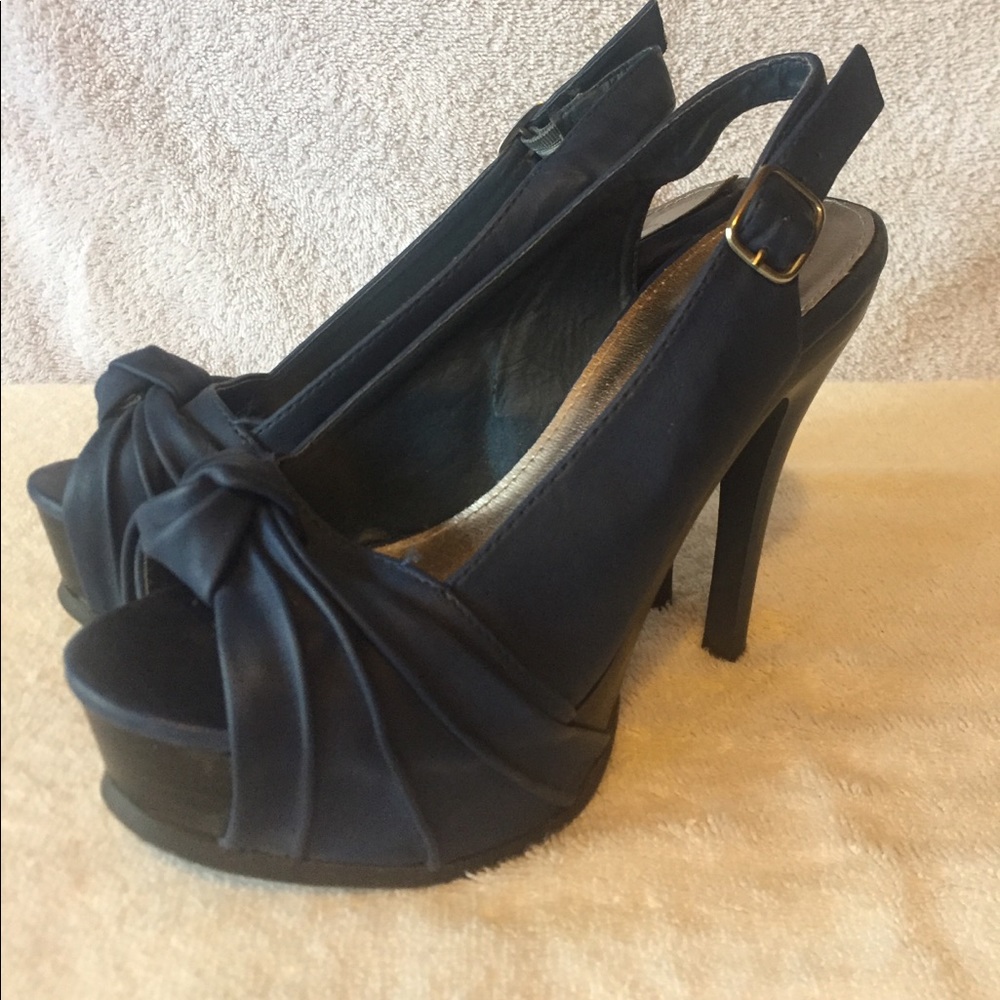 JustFab Peep Toe Stiletto Navy Blue Slingbacks