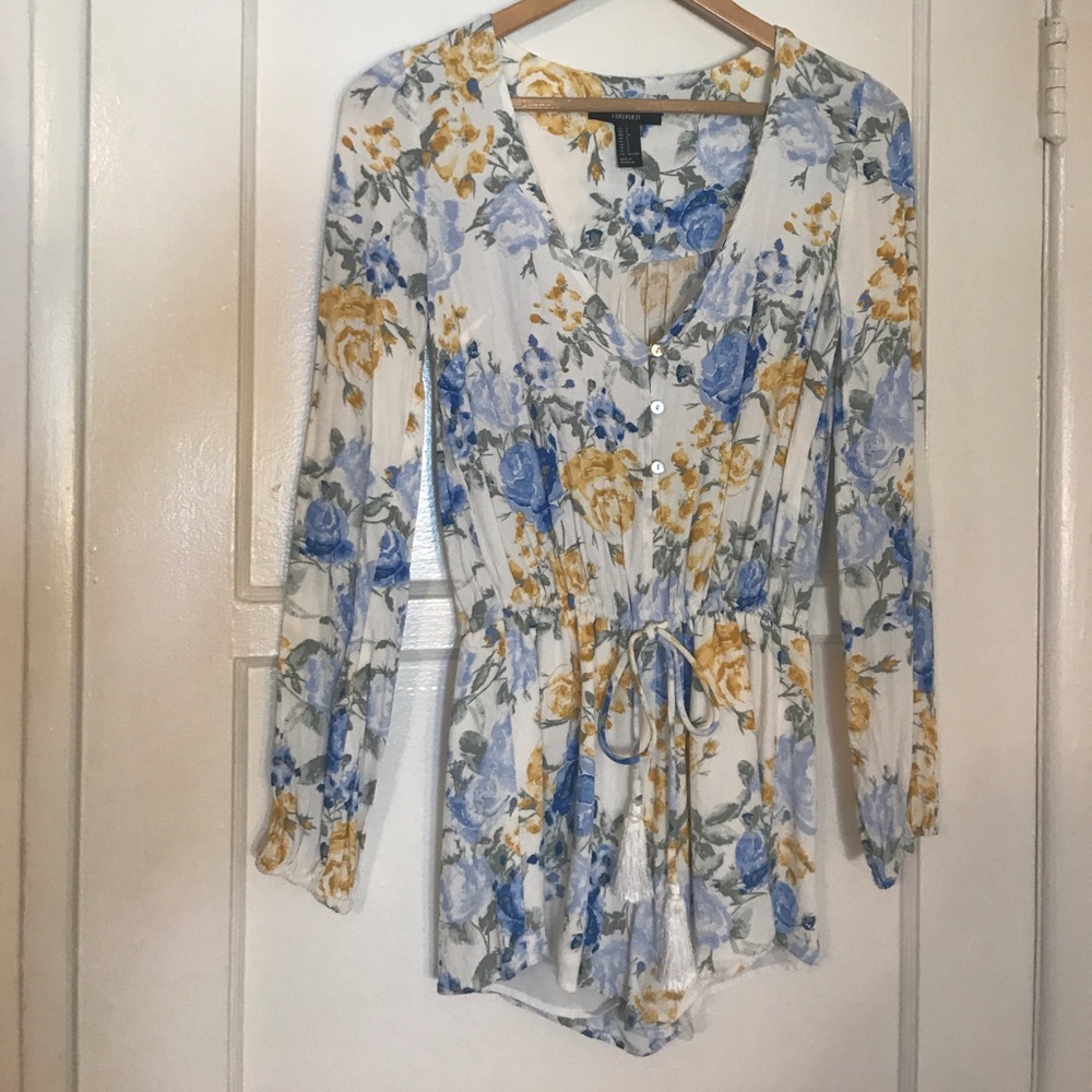 Floral button up long sleeve romper