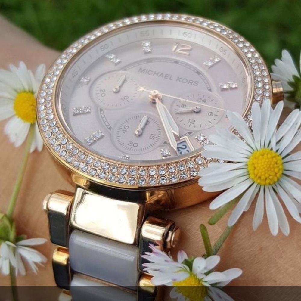 Like New MICHAEL KORS Rose Gold Pave Parker Watch