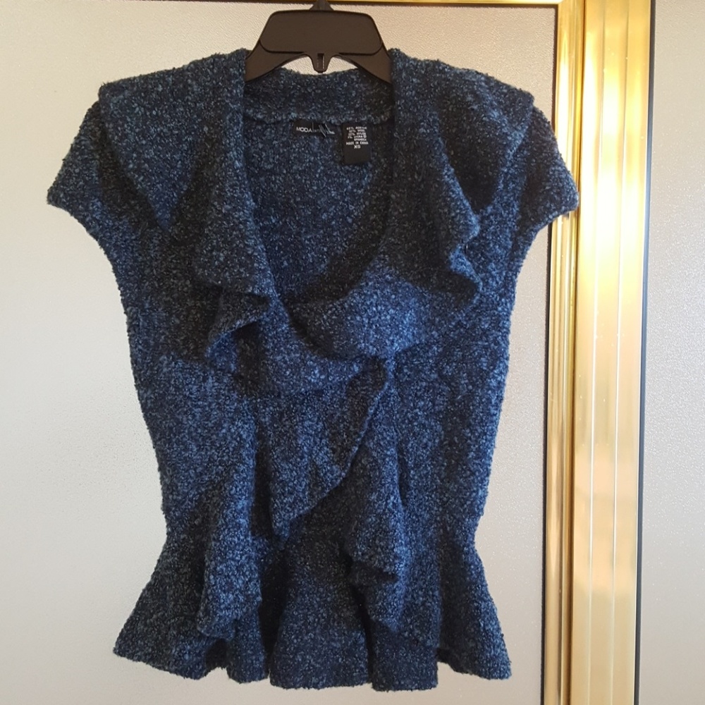 Navy Boucle Cap Sleeve Peplum Sweater XS
