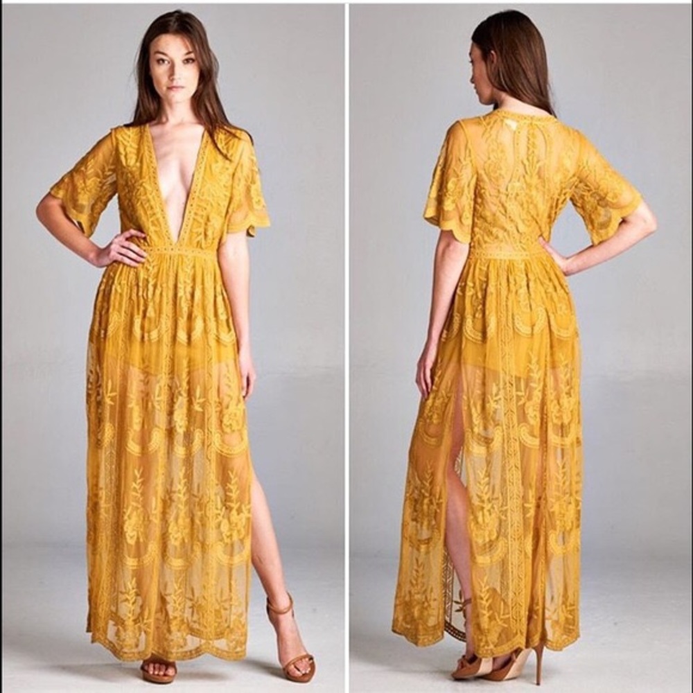 Honey Punch lace maxi romper - Mustard