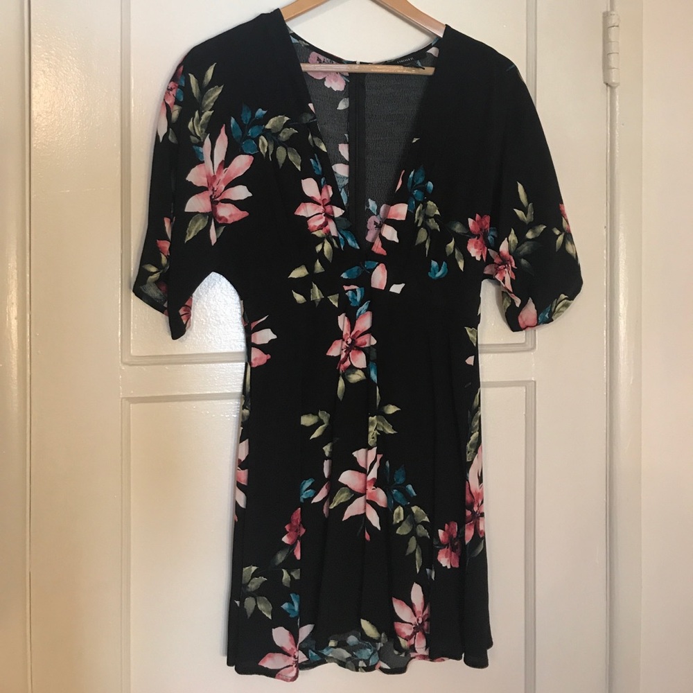 Floral deep V plunge tunic dress or top