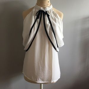 Black and White Peak Shoulder Blouse