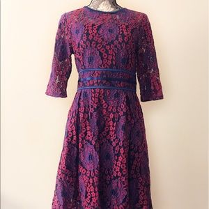 Miusol Vintage Floral Lace Dress with 2/3 Sleeves