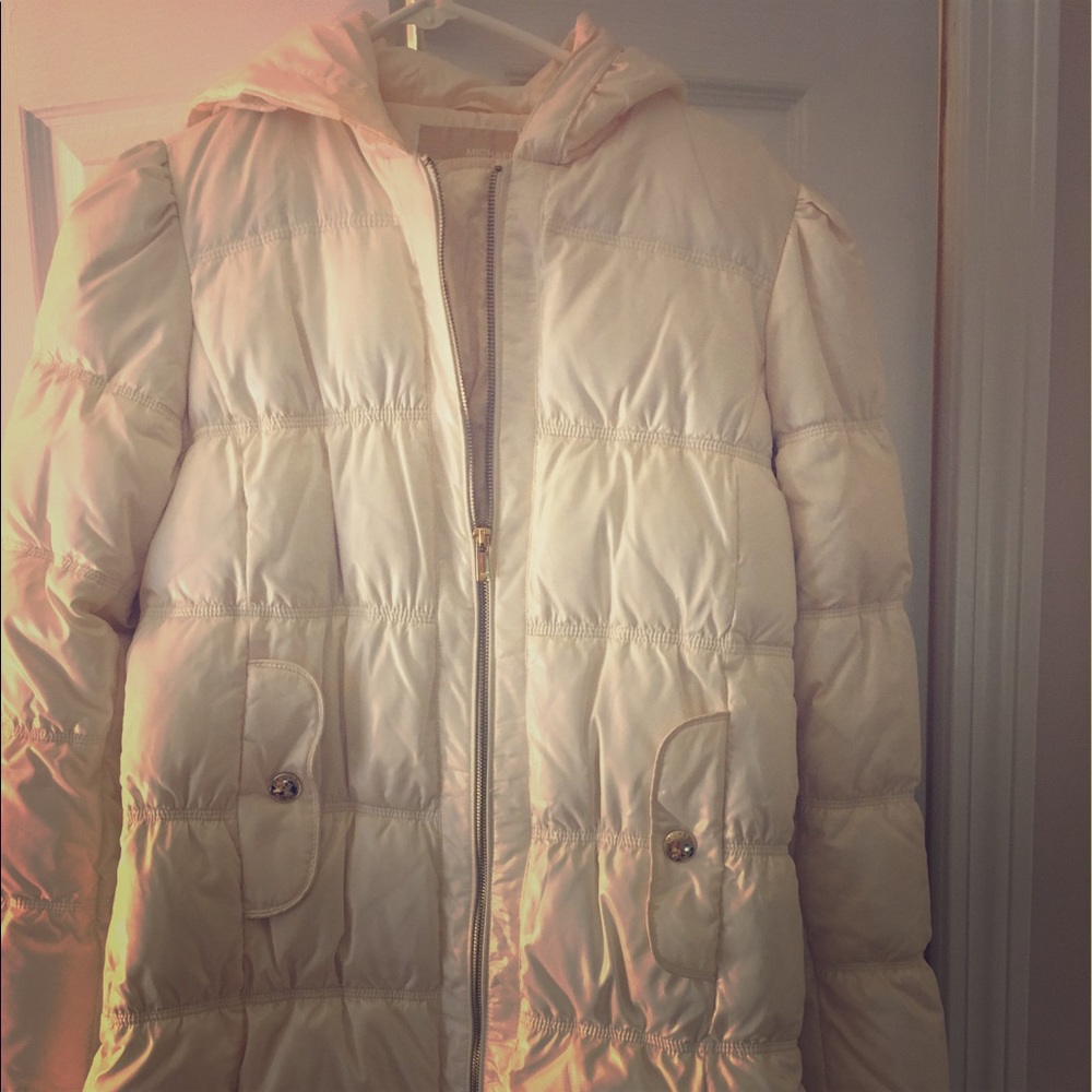 Michael Kors cream puffer 3/4 length jacket