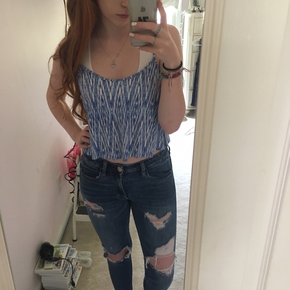 Blue and White Crop Top