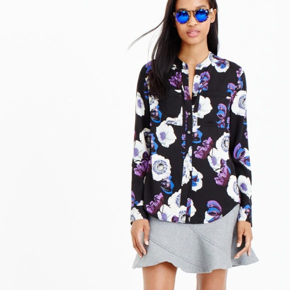 J. Crew Tops - J. Crew Collarless Pocket Top in Violet Poppy