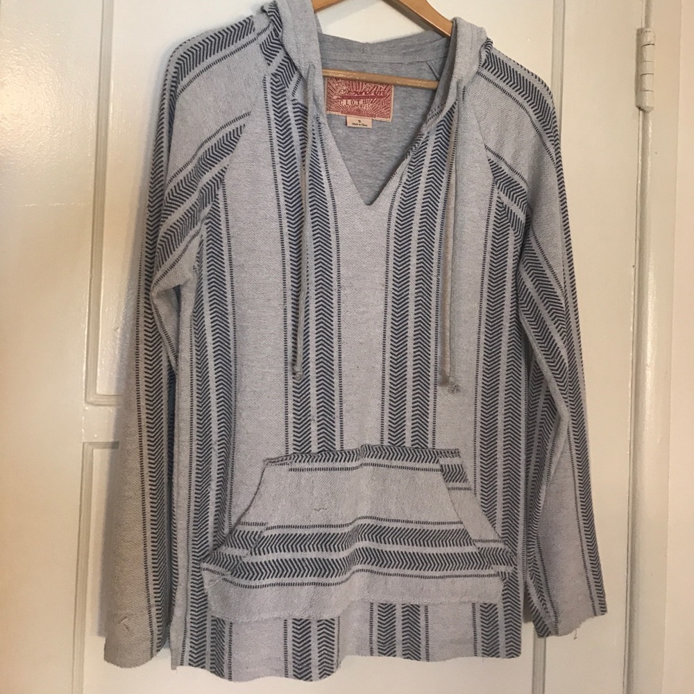 Hooded grey Baja poncho style pullover