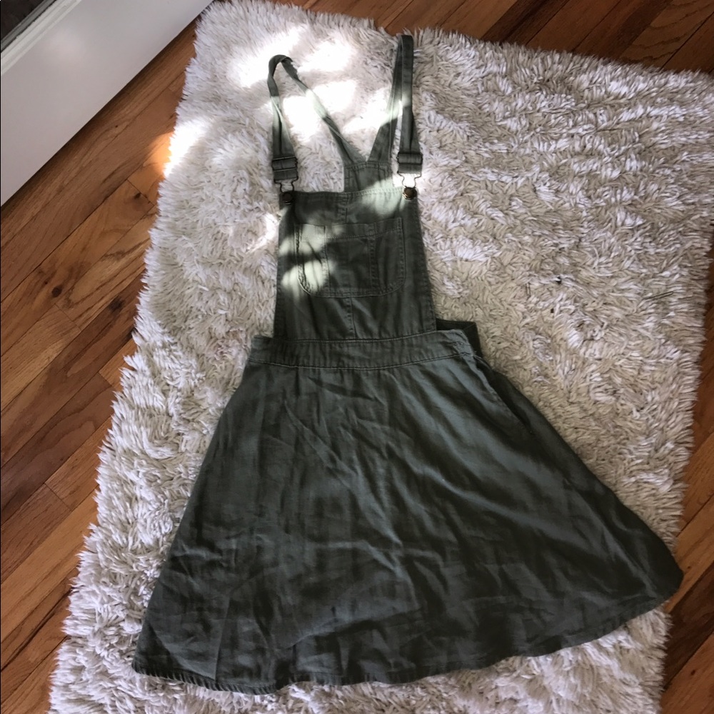 Green overalls dress