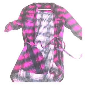 Long sleeve plaid tunic shirt
