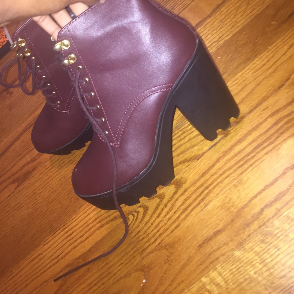 burgundy chunky heel boot
