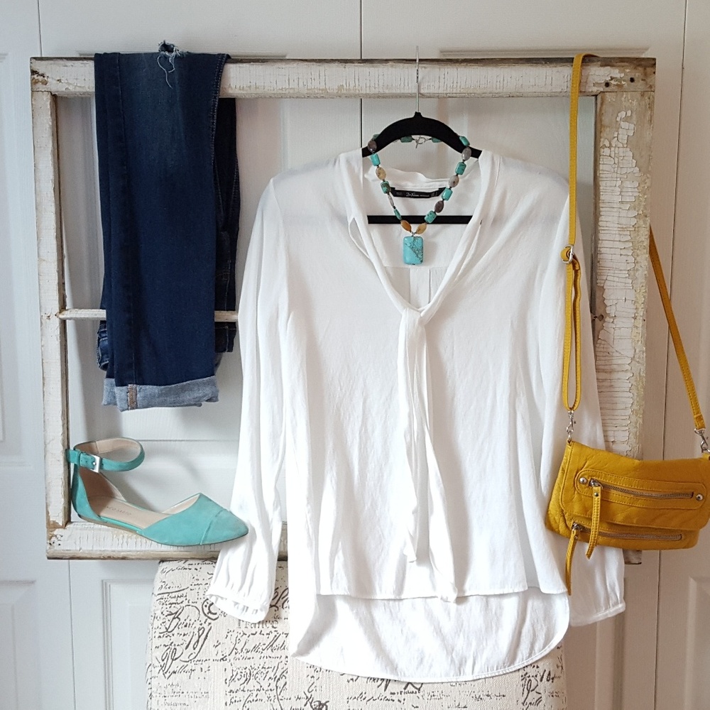Zara White Peasant Top