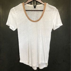 J Crew White Linen Tee with Gold Accents