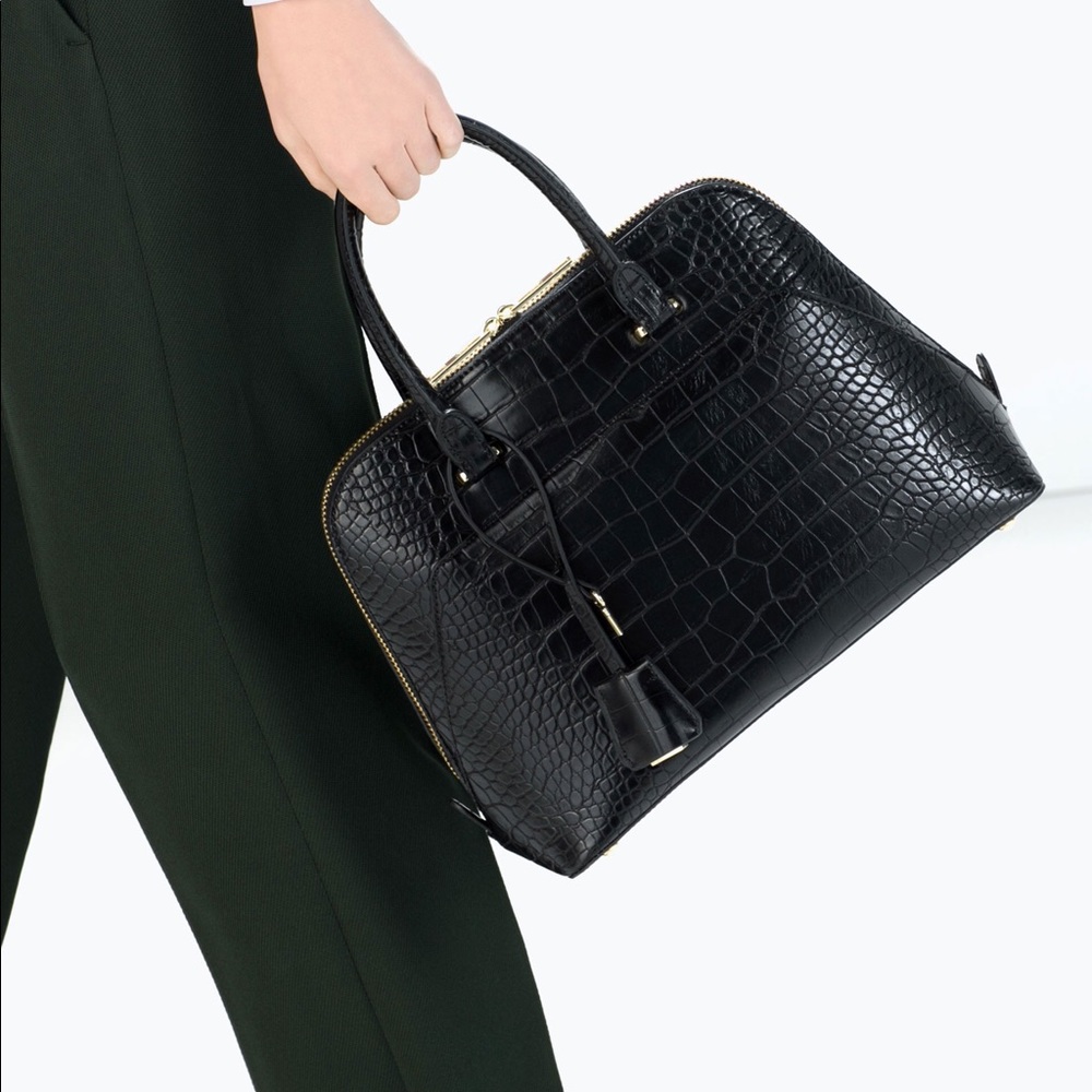 Zara Black Mock Croc City Bag 👜