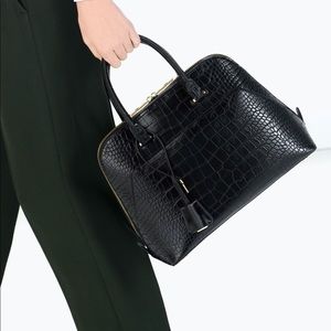 Zara Black Mock Croc City Bag 👜