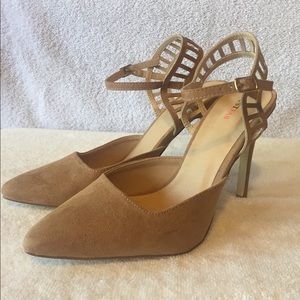 JustFab Phylicia Faux Suede Ankle Strap Heel